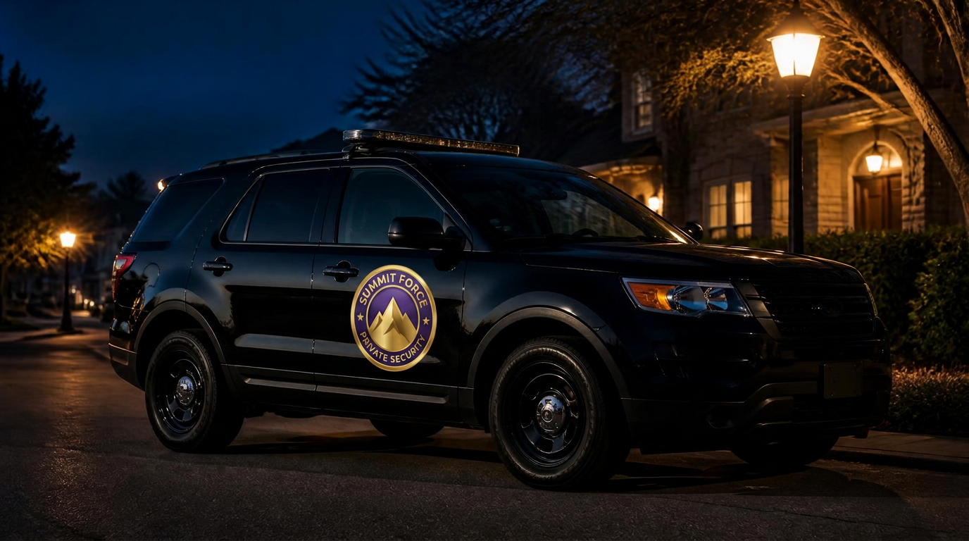 Marked Summit Force patrol SUV with the company seal on the door.