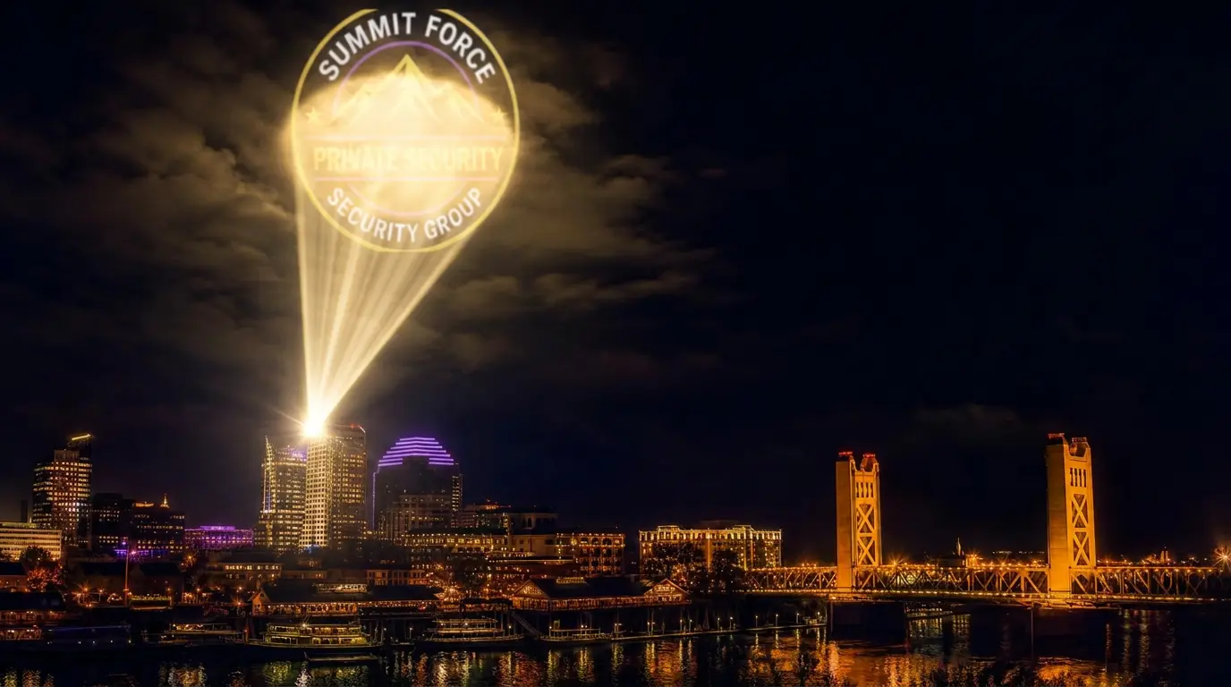 Summit Force seal lit over the Sacramento skyline — Daily Activity Report in Sacramento, CA Summit Force seal lit over the Sacramento skyline — Daily Activity Report in Sacramento, CA