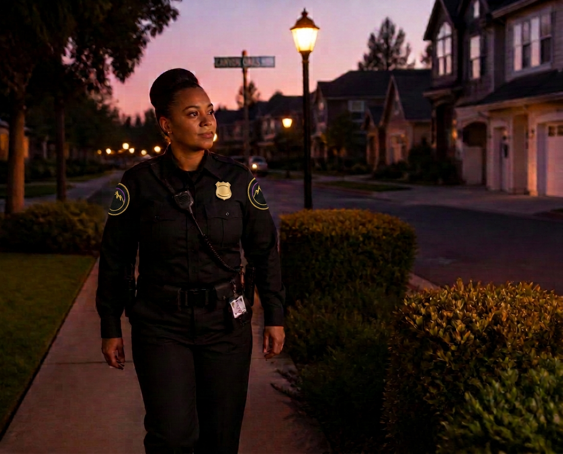 Summit Force security officer patrolling a neighborhood